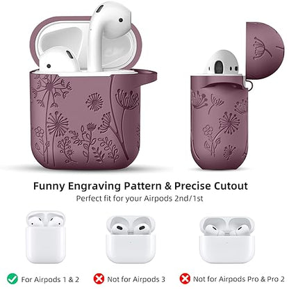 Lerobo for AirPod Case 2nd/1st Generation with Keychain | Flower Engraved Soft Silicone Cover for AirPods 2 Case, Wireless Charging, Drop Protection, One-piece Design, Smokey Mauve - color: Smokey Mauve