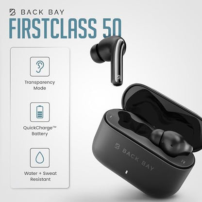 Back Bay Audio True Wireless Earbuds Noise Cancelling Earbuds, Premium ANC - color: Black