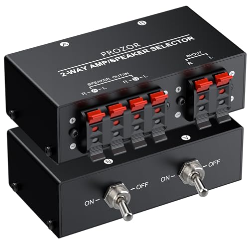 PROZOR 2-Zone Speaker Switch Box Passive Stereo Amp/Speaker Selector | Independent A/B Control, 2-Way speaker switcher selector for Amplifier Receiver 150W RMS per Channel Support 4–16Ω Speakers - size: Spring Clip 2 Zone