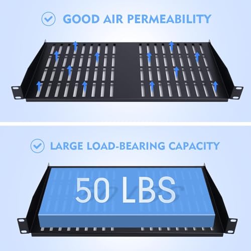 2PCS 1U Server Rack Shelf, Suitable for 19" Network Equipment Racks and Cabinets, Ventilated Cantilever Tray, Depth of 10 inches, Well-Ventilated (10") - size: 10"
