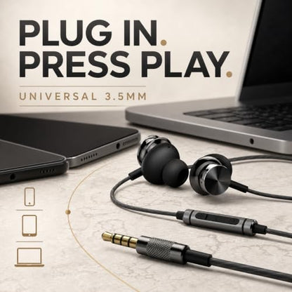 Betron BS10 Earphones Wired Earbud Headphones with Microphone, Black | with Volume Control, In-Ear, Plug in, 12mm Drivers, Deep Bass, Noise Isolating, Ergonomic Design, 3.5mm