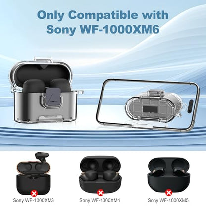 [with Safety Lock] for Sony WF-1000XM6 Case Cover, Soft TPU Clear Protective Earbuds Case with Cleaning Kit & Carabiner, Wireless Charging Headphone Accessories for Men Women(Clear) - color: Clear