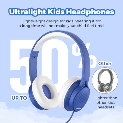 TuneFlux Upgraded Kids Headphones, Wired Toddler Headphones, 85dB Limited Volume On Ear Headphones, Portable Foldable Design, Stereo Sound Kids Headsets for School/Tablet/Travel (Sapphire Blue) - color: Sapphire Blue