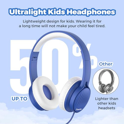 TuneFlux Upgraded Kids Headphones, Wired Toddler Headphones, 85dB Limited Volume On Ear Headphones, Portable Foldable Design, Stereo Sound Kids Headsets for School/Tablet/Travel (Sapphire Blue) - color: Sapphire Blue