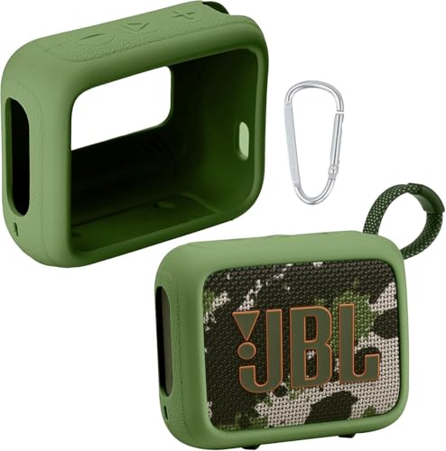 for JBL Go 4 Waterproof Bluetooth Speaker Silicone Cover, Green | Snug Fit, Portable Carabiner Clip, Shock Absorption, Drop Protection, Travel Lightweight Design, Protective Skin Case - color: Green Case