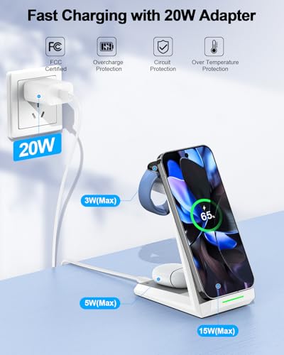 NANAMI 3 in 1 Wireless Charging Station Charger Dock for Google Devices | Fast Charger Stand Dock for Pixel 9/9 Pro XL/Fold, Buds Pro 2/Pro, Watch 3/2, Fitbit Versa 4/Sense 2(Not for Pixel Watch 1/4) - color: White