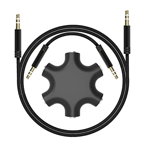 3.5mm Multi Headphone Audio Splitter 5-Jack Female Connector Adapter with 3.5mm Stereo Cable 20cm & 100cm, 3-in-1Pack