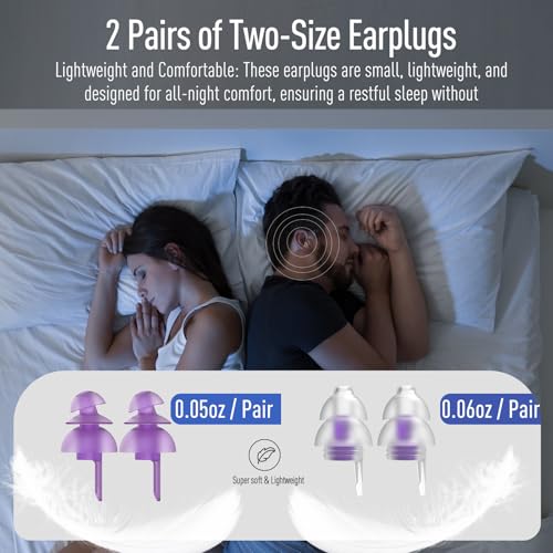 Hearprotek Ear Plugs for Sleeping, 2 Pairs 30dB & 32dB Silicone Earplugs