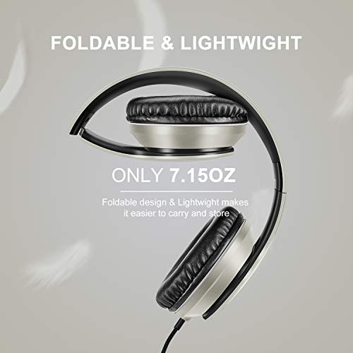 LORELEI X6 Over-Ear Headphones With Microphone, Lightweight Foldable & Portable Stereo Bass With 1.45M No-Tangle, Wired for Smartphone Tablet MP3/4 - color: Silver