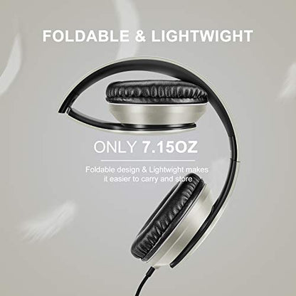 LORELEI X6 Over-Ear Headphones With Microphone, Lightweight Foldable & Portable Stereo Bass With 1.45M No-Tangle, Wired for Smartphone Tablet MP3/4 - color: Silver