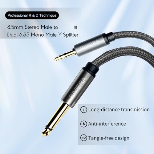 RIVIERA 6FT/1.8M Audio Cable 3.5mm 1/8" TRS to 6.35mm 1/4" TS Braided Sheild Pure Copper Wire and 24K Gold Plated Low Noise Cable with Braided Nylon Jacket for Digital Players & Musical Instruments - color: 1/4-1/8 TRS Black, size: 6FT/1.8M