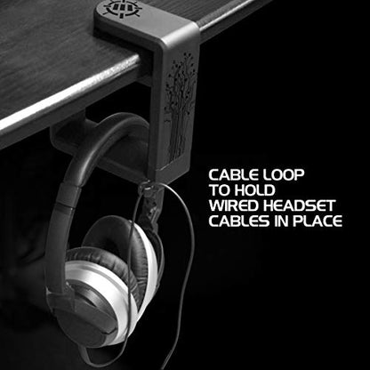 ENHANCE PC Gaming Headphone Holder - Desk Headphone Hanger Esports Headset Holder with Adjustable 360 Rotation, Under Desk Hook Clamp, Universal Fit - Built in Cable Clip Organizer - Black - color: Black