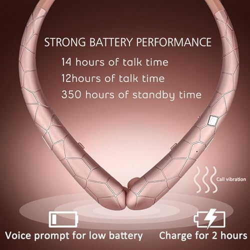 Auto Retractable Earbuds Earphone Neckband Bluetooth Headphones 9D Surround Sound HiFi Stereo Neck Hanging ENC Noise Reduction 10H Music Time IPX5 Waterproof Ultra-Lightweight Comfort for Sports - color: Pink