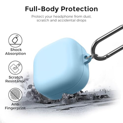 AhaStyle Silicone Case for Samsung Galaxy Buds4 and Galaxy Buds4 Pro (2026) | Skin-Friendly Soft Touch, Full Protection,Shockproof, with Carabiner, Wireless Charging, Headphone Accessories, for Men Women - color: Galaxy Buds4/Buds4 Pro, Sky Blue