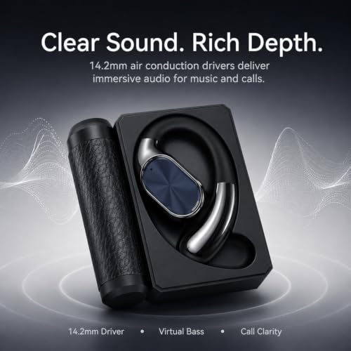 Dual Fold Earbuds Bluetooth 6.0, IPX5 Wireless Earphones for Running, Open Design Ergonomic Ear Hook Headphones with 14.2mm Air Conduction Driver, Noise Canceling (Black) - color: Black