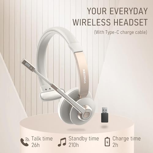 Wireless Headset, Bluetooth Headphones with Microphone Noise Canceling & Mute, 5.0 Trucker Bluetooth Headset with Mic/USB Dongle for Cell Phone Computer Work Office Teams Meeting Call Center