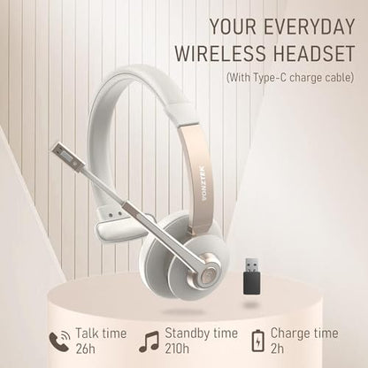 Wireless Headset, Bluetooth Headphones with Microphone Noise Canceling & Mute, 5.0 Trucker Bluetooth Headset with Mic/USB Dongle for Cell Phone Computer Work Office Teams Meeting Call Center