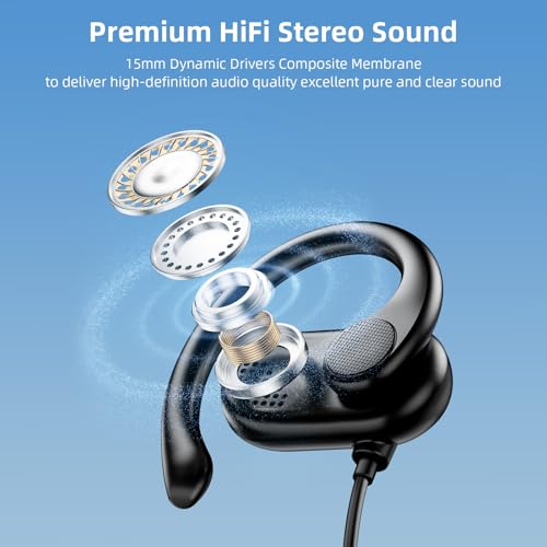 APETOO 3.5mm Open-Ear Headphones with Earhook Mic & Volume Control, 4.9ft | Wired Earbuds HiFi Stereo, Anti-hurt Ear On-Ear Earphone for Chromebook Kids School Tablet Airplane Travel Laptop MP3, Black