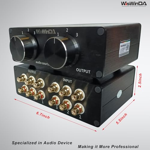3-in 3-Out Pro RCA Audio Switch Box Audio Converter 3 Channels 3-in 3-Out HiFi Stereo Passive Audio Selector Switcher Box Aluminum Shell Quality RCA Connectors (3-IN-3-OUT) - size: RCA 3-In-3-Out