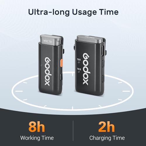 GODOX WEC Kit1 Wireless Lavalier Microphone | Noise Cancellation, 656ft Transmission, 8 Hours Battery, Mini Lapel Design for Camera Phone Android