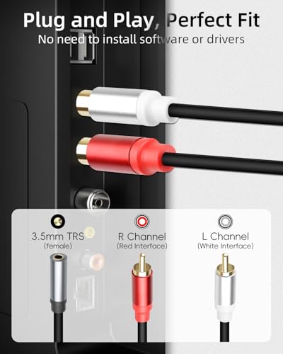 GELRHONR 3.5mm to 2 RCA Audio Cable 1FT, Short 1/8 Aux Female to 2RCA Male Adapter Cable for Smartphone, Tablet, MP3, HDTV and More, 2Pack (3.5mm F to RCA M) - color: 3.5mm F to RCA M
