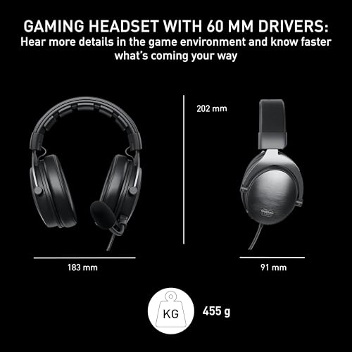 H1, Professional Gaming Headset, Optimized for Esports, Large Ear Cushions with Memory Foam, 2 Interchangeable Microphones, Incl. Sound Card, Black