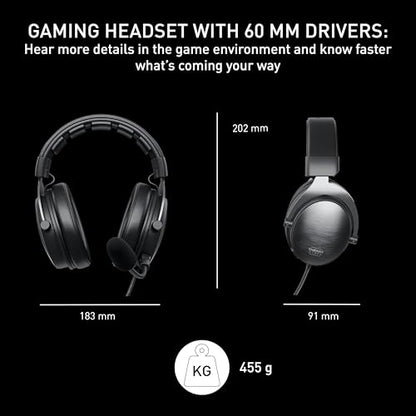 H1, Professional Gaming Headset, Optimized for Esports, Large Ear Cushions with Memory Foam, 2 Interchangeable Microphones, Incl. Sound Card, Black