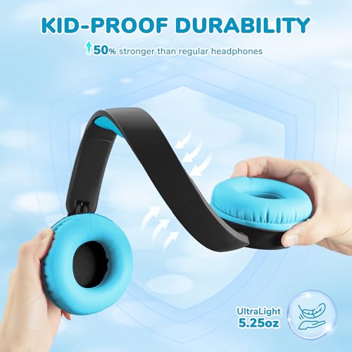 iClever BTH22 Kids Bluetooth Headphones for Toddler Travel, 60H Play Time | SafeSound Tech3.0, Stereo Sound, USB C Fast Charging, AUX Cable, Kids Wireless Headphones for Girls/Boys/Tablet/PC/School - color: Black/Blue