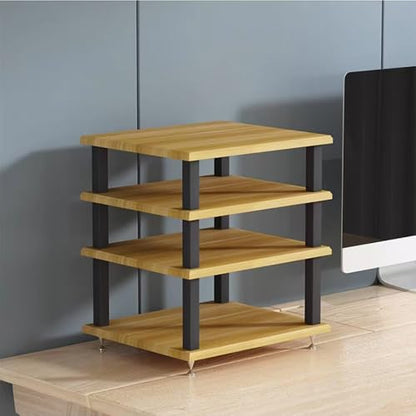 Audio Rack Small Desktop Media Console Stand Stereo Components Cabine Audio Video Tower Desk Shelf For Amplifier Speaker Record,Teak4Tier