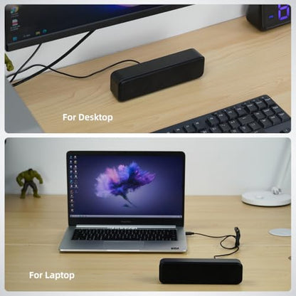 [Upgraded] Computer Speakers for Desktop PC, USB Plug-n-Play, External Speakers for Laptop, Mini PC Sound Bar with Stereo Loud Sound, Enhanced Bass, Compatible with Windows, macOS, ChromeOS, Linux