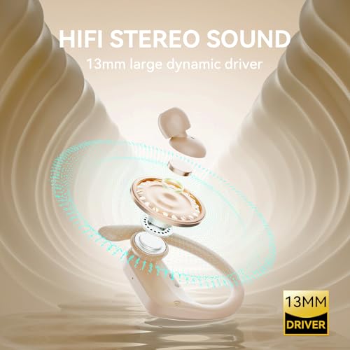 occiam Active Noise Cancelling Wireless Earbuds Bluetooth Headphones Ear Buds 96Hrs Playback Clear Call Waterproof Earphones with Ear Hook Microphones for Sport Running Off-White - color: Off-white