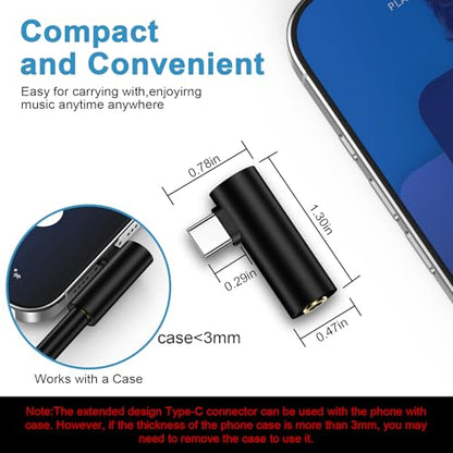 USB C to 3.5mm Headphone Jack Adapter for Samsung Galaxy A17 A16 A35 S26 | Ultra S25 Plus A36 A37 S24 FE S23 Z Fold Flip 8 7 6, Android Phone Right Angle Type C to Aux Audio Adapter Headphone Adapter