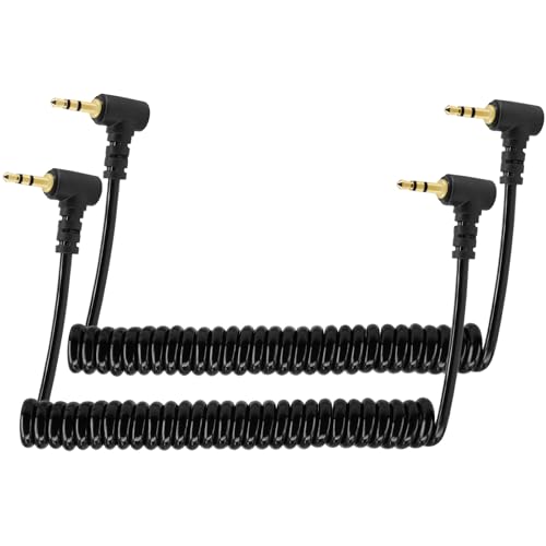 코일 2.5mm 오디오 케이블 어댑터, 2팩 3피트/1M 접이식 90도 직각 2.5mm TRS 스테레오 수 - 2.5mm 수 모노 잭 헤드폰 스피커 오디오 코드 금 도금 플러그 3극