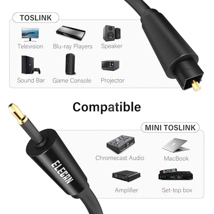 Mini Toslink to Toslink Digital Optical S/PDIF Audio Cable 50 Ft, Gold Plated Soft Flexible Fiber Optic Cable,Signal Protection PVC,Surround Sound for Soundbar,Home Theater,Hi-Fi System+Ties MI - size: 50FT