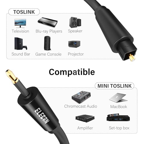 Mini Toslink to Toslink Digital Optical S/PDIF Audio Cable 20 Ft, Gold Plated Soft Flexible Fiber Optic Cable,Signal Protection PVC,Surround Sound for Soundbar,Home Theater,Hi-Fi System+Ties MI - size: 20FT