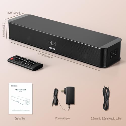 BESTISAN 2.1ch Sound Bar with Built-in Subwoofer, 120W Peak Power, HDMI ARC/Opt/AUX/USB/Bluetooth 5.3, 3 EQ Modes & Volume Boost, 16.5" All-in-One for TV/PC/Gaming/Projector - size: 16.5 inch