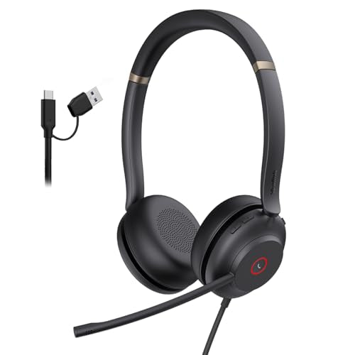 Yealink UH37 USB Headset with Mic Noise Cancelling Wired Headphone USB-C/A