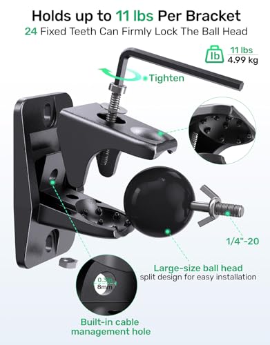 Surround Sound Rear Speaker Wall Mount, Aluminum, Max 11 lbs, 2 Pack | Adjustable Angle, Aluminum Build, Fits 1/4"-20, 5mm & 4mm Threads, Compatible with Roku, Samsung Q990D/Q990F and Others