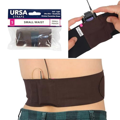 URSA Waist Strap - Large Waist, Small Pouch (Brown) | Ultra Slim, Breathable & Stretchy Microphone Transmitter Straps, Compatible with Most Transmitter/Receivers - color: Brown, size: Large Waist - Small Pouch