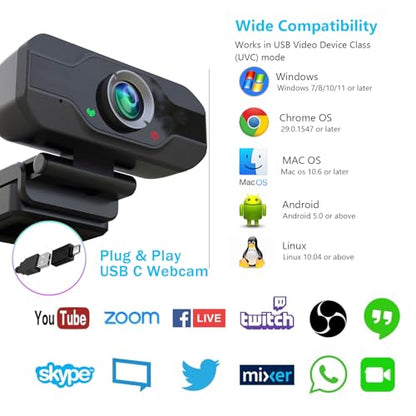 XPCAM USB C Webcam for PC/Laptop/Desktop Computer Camera with Microphone - color: 1080p usb c webcam