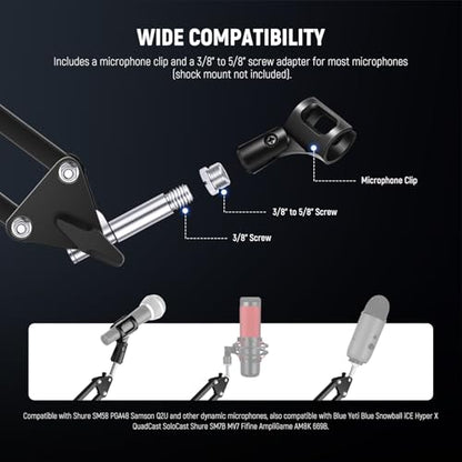 NEEWER Microphone Arm Stand, Suspension Scissor Boom Mic Arm Desk Mount with Clip & 3/8" to 5/8" Adapter Compatible with Blue Yeti Snowball HyperX QuadCast SoloCast Shure, Max Load 3.3 lbs, MS006 - style: MS006