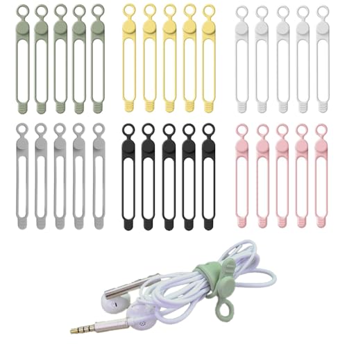 30Pcs Silicone Cable Straps Cord Organizer for Bundling Earphone, Phone Charger Computer Cords, Highly Elastic Cable Ties, Reusable Convenient Storage and Organization Organizer in Home,Office