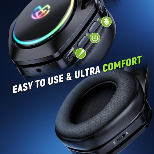 Tatybo Wireless Gaming Headset for PS5 PC, Dual Mode, Low Latency, Black | 7.1 Surround Sound, Bluetooth+2.4GHz Gaming Headset, Noise-Canceling Mic for FPS, 40Hrs for Switch, Mobile, Laptop - color: Black
