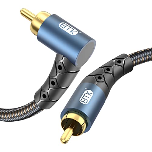 EMK RCA Subwoofer Cable 90 Degree RCA to RCA Audio Cable 24K Gold-Plated Nylon Braided Double Shielded Digital Analogue Supports Amplifiers,Home Theater,Hi-Fi Systems,Subwoofer(6.6ft/2m) - size: 6.6ft/2m, style: 90 Design RCA to RCA