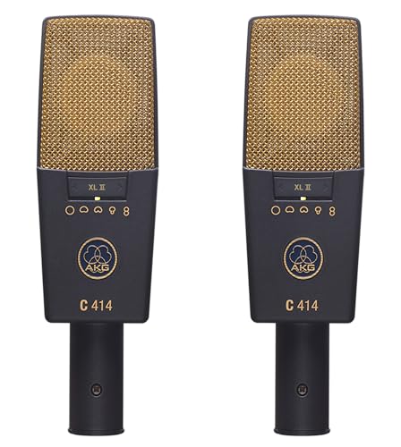 AKG Pro Audio C414 XLII Stereoset Large-Diaphragm, Vocal, Instrument Condenser Microphone, Multipattern, Live Sound or Studio, with Accessories, and Hard Case, Matched Pair. Black and Gold - style: C414 XLII Pair
