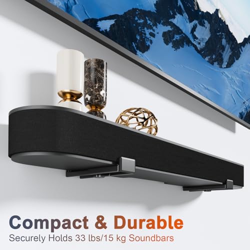 PUTORSEN Universal Soundbar Wall Mount, Dual Wall Mount Brackets for Most of Soundbars, Hold up to 33 lbs, Depth Adjustable 3.5”-6.1”, Black
