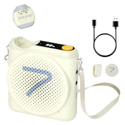 7RYMS WA2 Wireless Voice Amplifier for Teachers with Magnetic Lavalier Mic, Wireless Portable Amplifier with Noise Canceling, Mini Voice Amplifier for Classroom, Meeting, Training, Speech (White) - color: White
