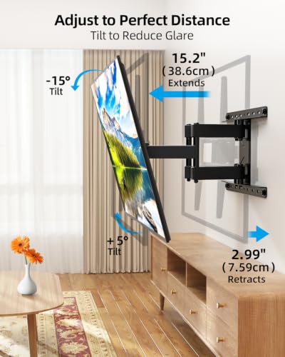 HOME VISION Full Motion TV Mount Soundbar Bundle for 26-70" TVs, 132 lbs | ±60° Swivel & Tilt, 6 Articulating Arms, Soundbar Moves with TV, Fits 8"/12"/16" Studs, Max VESA 400x400 - size: 26-70" FM w/5745