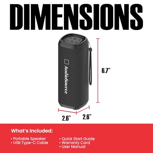 Audiosource Portable Bluetooth Speaker, 30W Loud Sound, Dual Passive Radiators for Deep Bass, Bluetooth 5.4, Auracast Multi-Speaker Pairing, IP67 Waterproof, 200ft Range, 12H Battery (Black) - color: Black