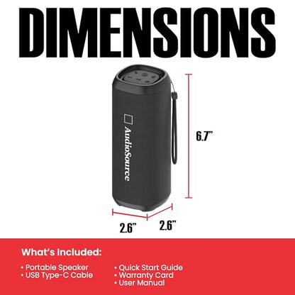 Audiosource Portable Bluetooth Speaker, 30W Loud Sound, Dual Passive Radiators for Deep Bass, Bluetooth 5.4, Auracast Multi-Speaker Pairing, IP67 Waterproof, 200ft Range, 12H Battery (Black) - color: Black
